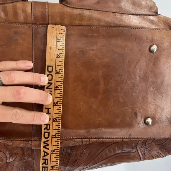 Vintage Sergios Tooled Leather Messenger Bag Shoulder Duffel Western Cowboy